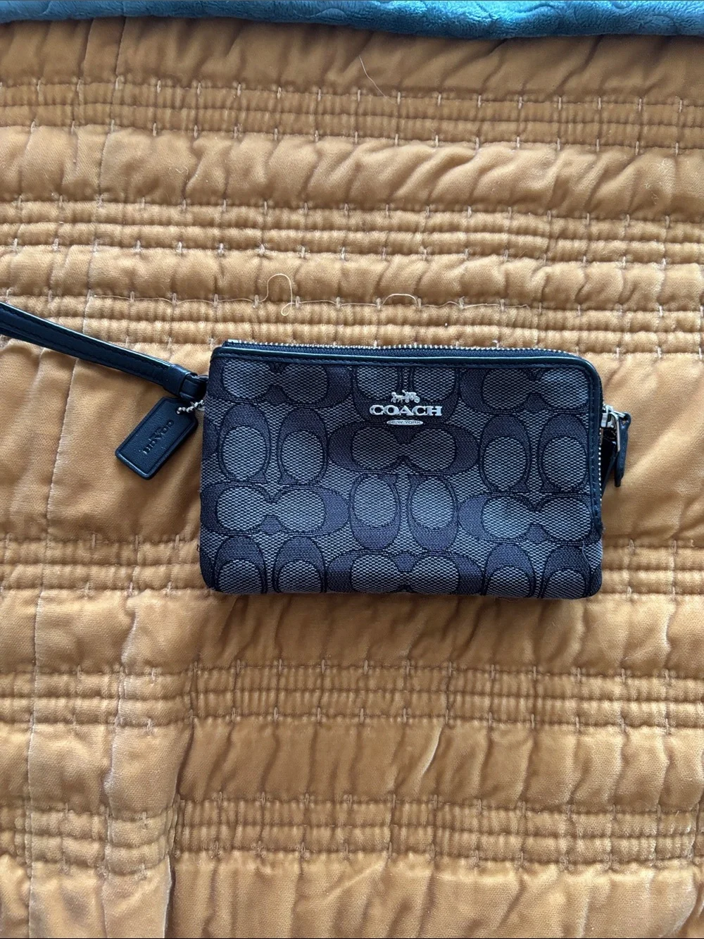 Coach Black/Gray Signature Canvas Wristlet with Logo